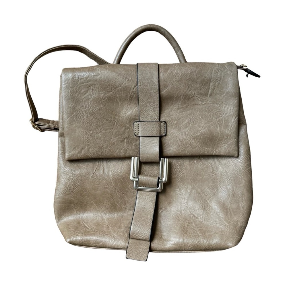 Tan Fashion Gold Buckle Backpack Purse